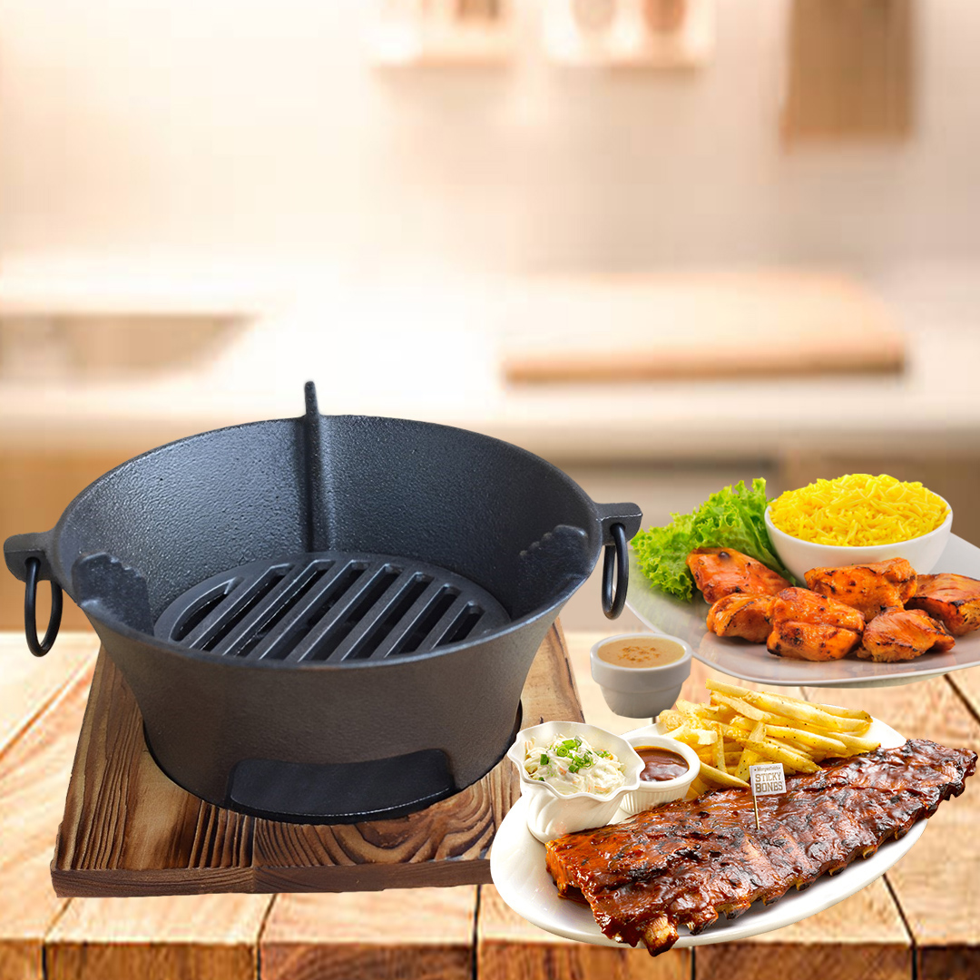 Soga Large Cast Iron Round Stove Charcoal Table Net Grill Japanese Style Bbq Picnic Camping With Wooden Board, Home &Amp; Living, Outdoor Living, Barbecues, Barbecues, Freestanding,  - Nz Depot 3