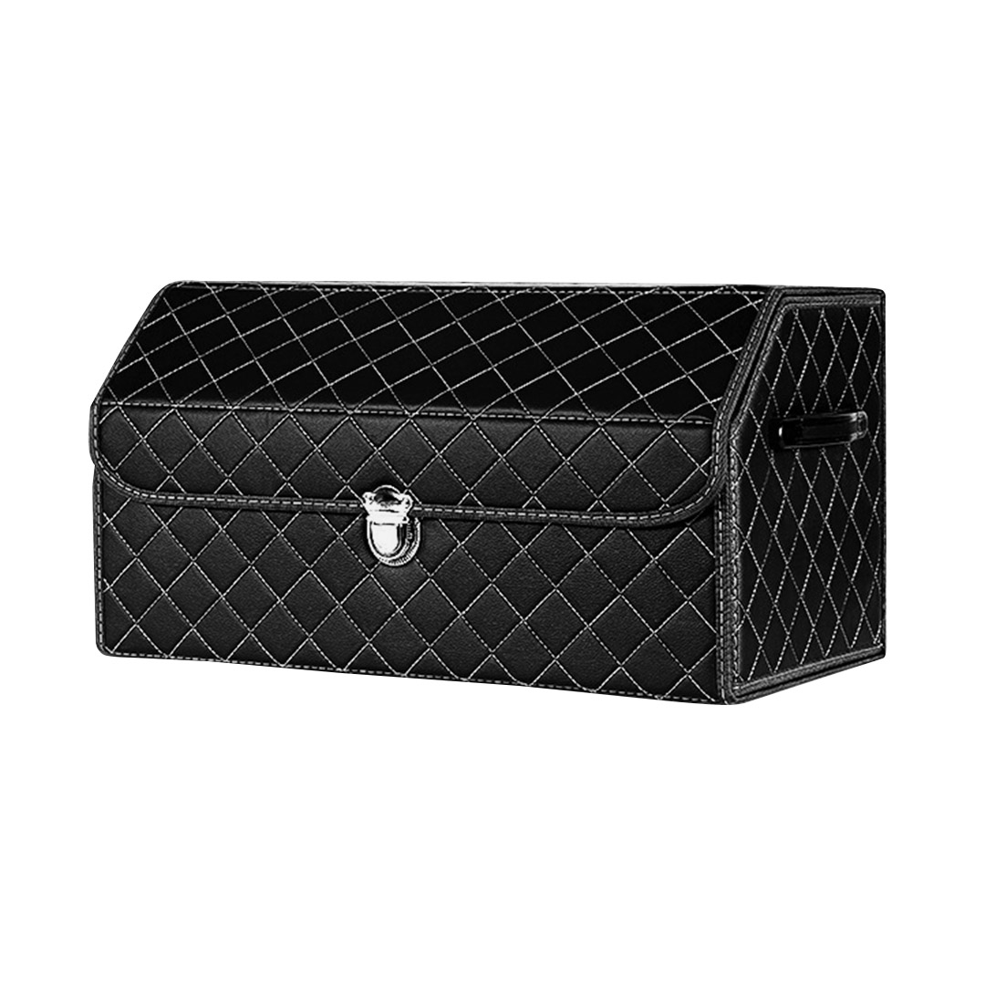 Soga Leather Car Boot Collapsible Foldable Trunk Cargo Organizer Portable Storage Box Black/White Stitch With Lock Medium, Garden, Tools &Amp; Hardware, Automotive Parts &Amp; Accessories, Accessories &Amp; Car Care, Interior Accessories, ,  - Nz Depot 1