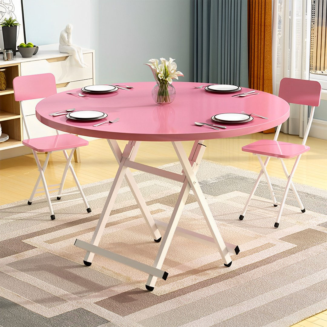 Soga Pink Dining Table Portable Round Surface Space Saving Folding Desk Home Decor, Furniture, Living Room Furniture, Tables, , ,  - Nz Depot 2