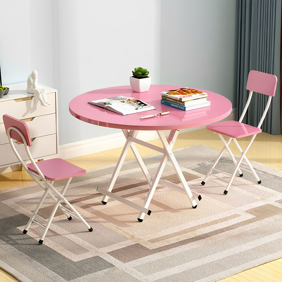 Soga Pink Dining Table Portable Round Surface Space Saving Folding Desk Home Decor, Furniture, Living Room Furniture, Tables, , ,  - Nz Depot 3