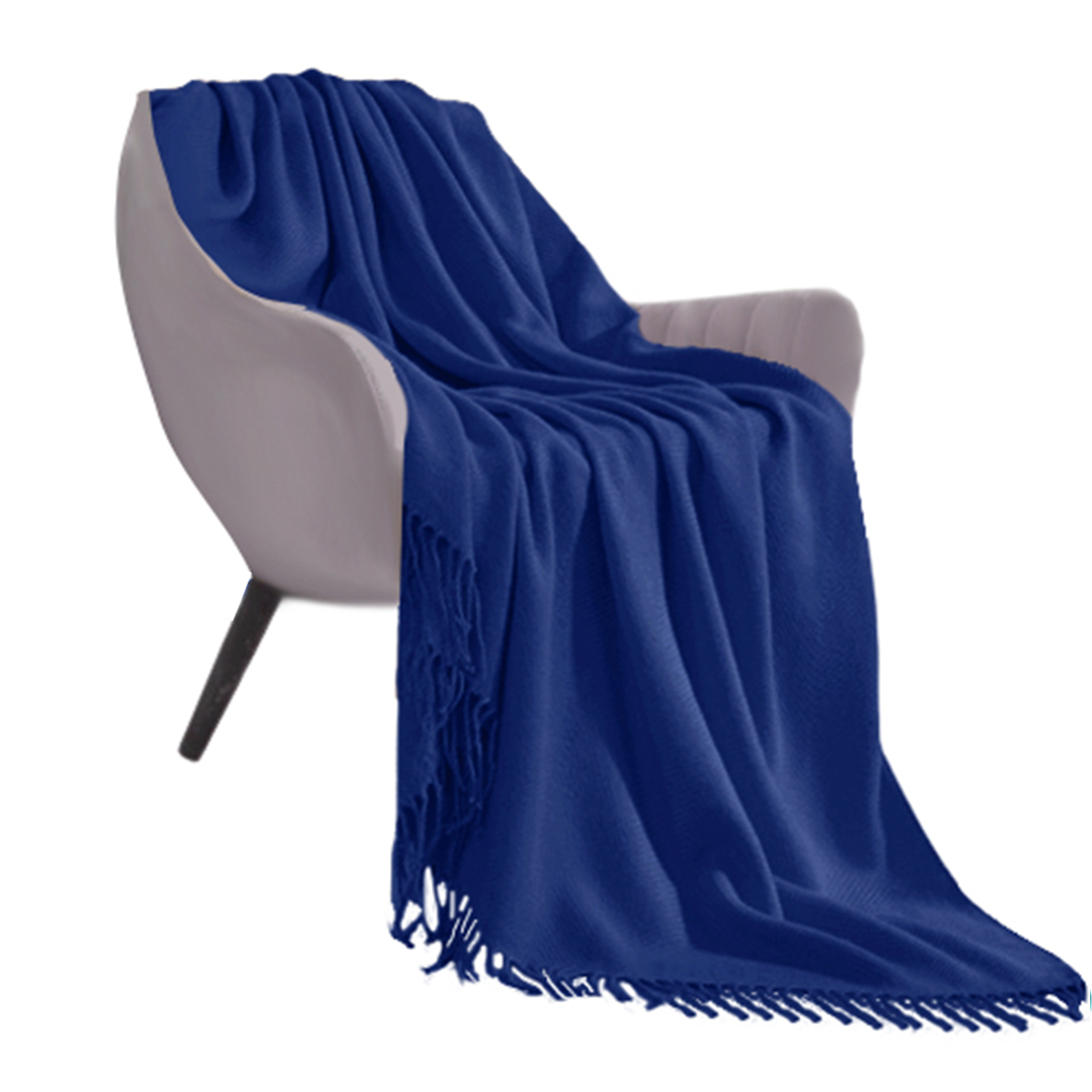 Soga Royal Blue Acrylic Knitted Throw Blanket Solid Fringed Warm Cozy Woven Cover Couch Bed Sofa Home Decor, Home, Bed Linen, Throws And Blankets, Blankets, ,  - Nz Depot 1