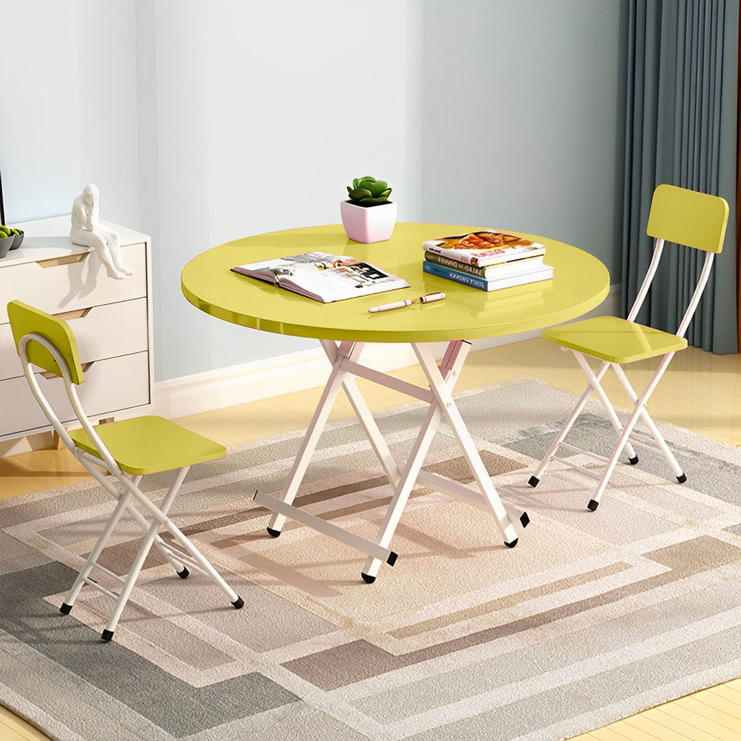 Soga Yellow Dining Table Portable Round Surface Space Saving Folding Desk Home Decor, Furniture, Living Room Furniture, Tables, , ,  - Nz Depot 3