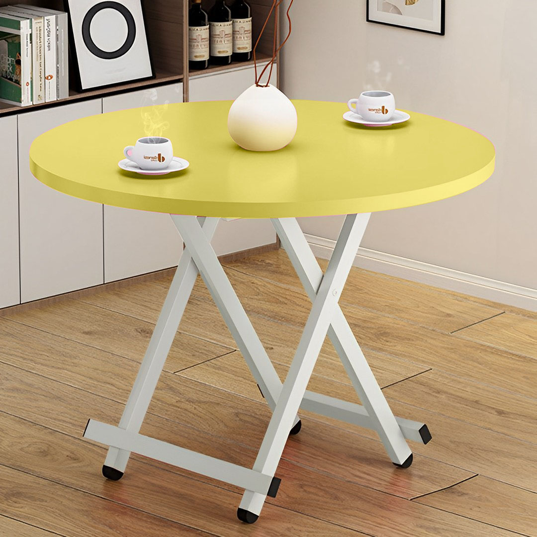 Soga Yellow Dining Table Portable Round Surface Space Saving Folding Desk Home Decor, Furniture, Living Room Furniture, Tables, , ,  - Nz Depot 5