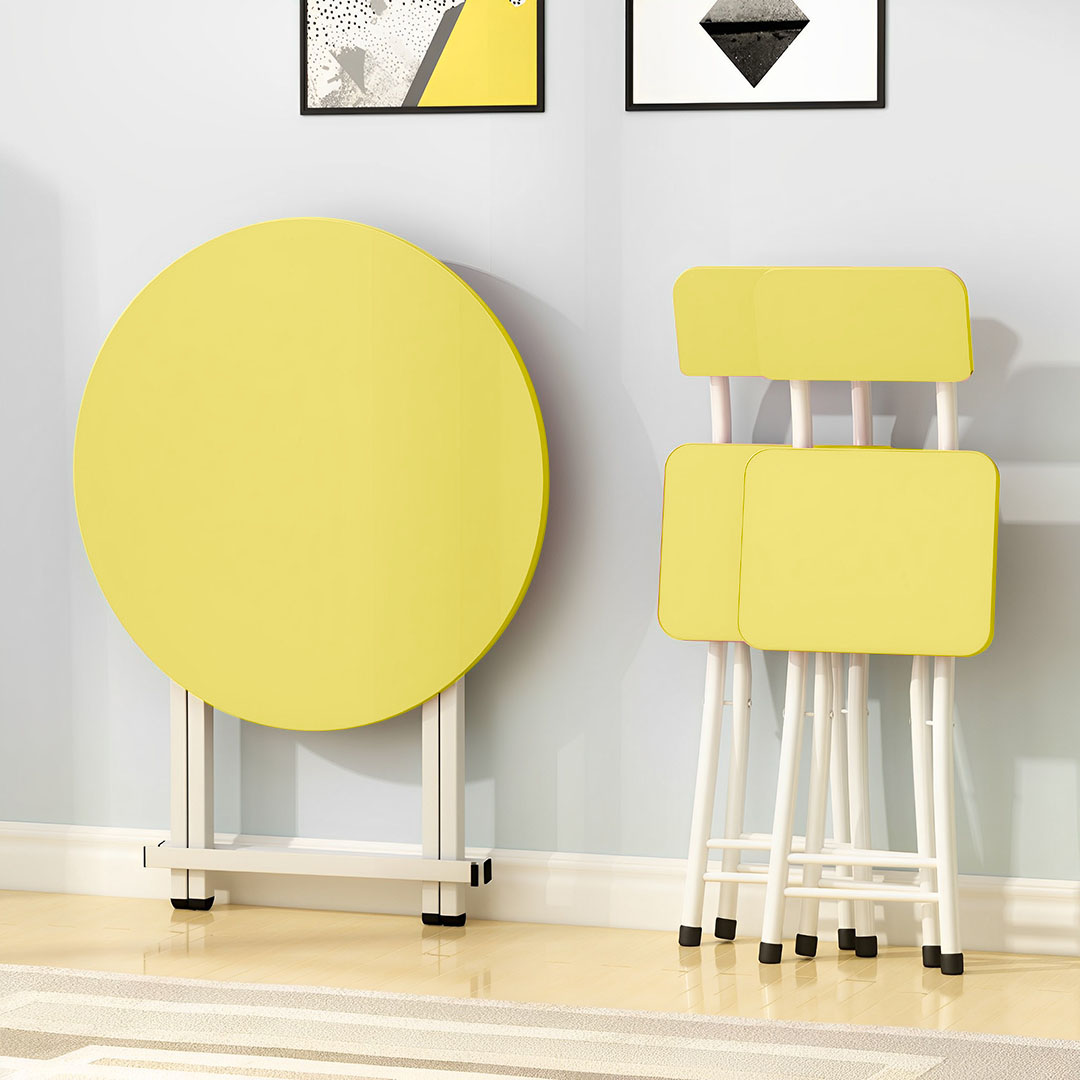 Soga Yellow Dining Table Portable Round Surface Space Saving Folding Desk Home Decor, Furniture, Living Room Furniture, Tables, , ,  - Nz Depot 9