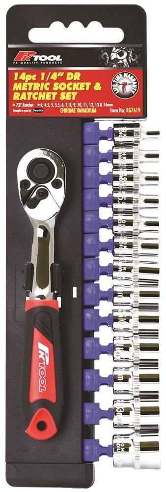 1/4-Inch Drive Metric Cr-V Socket and Ratchet 14 Pieces Set- Material quality chrome vanadium steel forging- Strong and durable- Ergonomically designed rubberized handle- Suitable for long-term operation- 1/4-Inch Drive Metric Cr-V Socket and Ratchet 14 Pieces SetStarting as a one-man operation in 1984