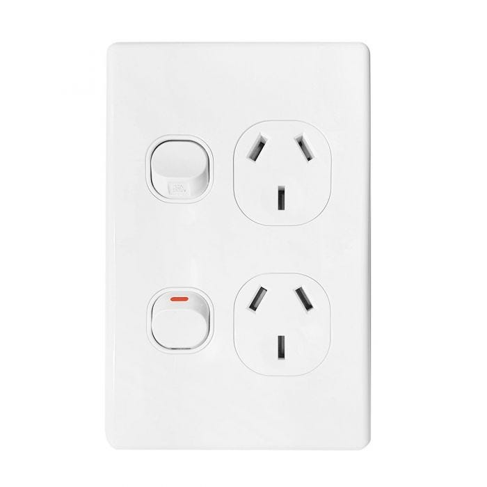 JinHang 10A Switched double wall socket-slim Vertical - JHE-KS315-V-NZ -  - Switches & Sockets - Electrical