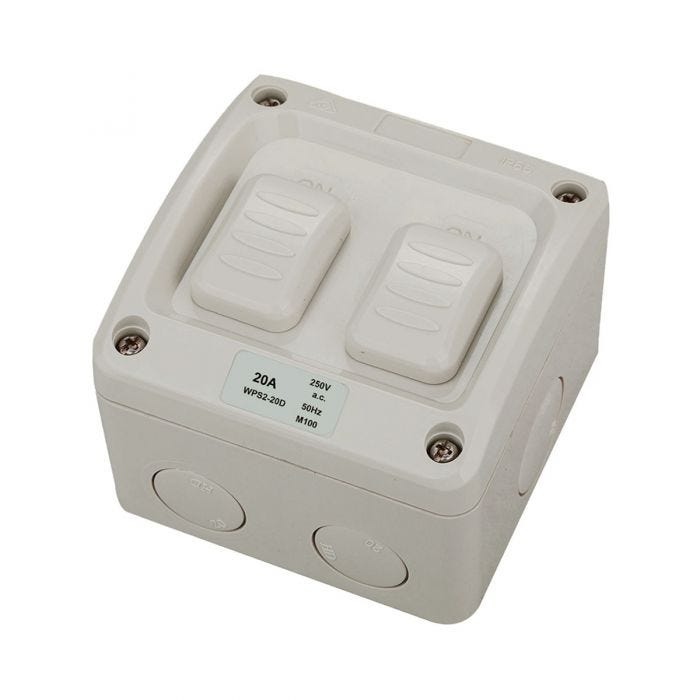 JinHang IP66 2 Gang Weatherproof Switch 250V 20A 2 Pole - JHE-WPS2-20D-NZ -  - Weatherproof - Electrical