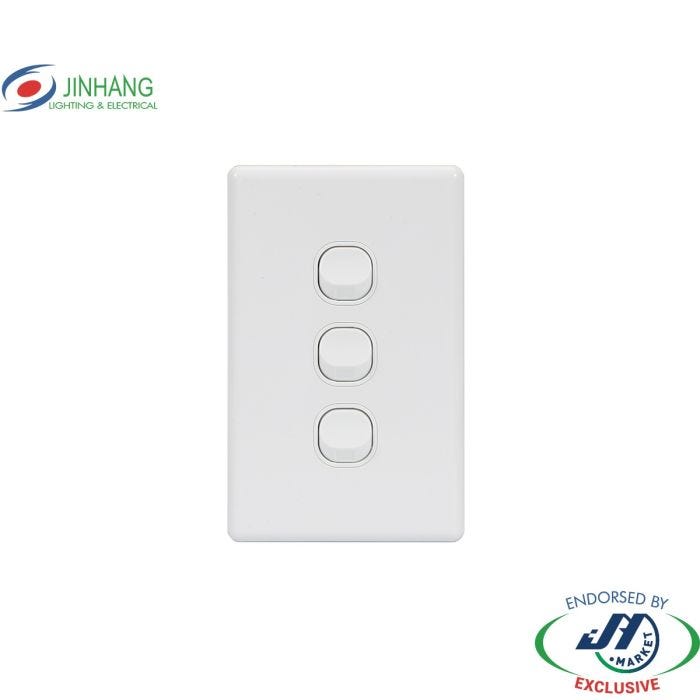 JinHang New Classic Series 3 Gang Switch Vertical 250V 10A - JHE-NCS306-V-NZ -  - Switches & Sockets - Electrical