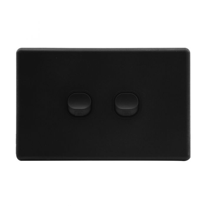 JinHang Slim 10A 2 Gang Wall Switch Matte Black - JHE-KS304-BK-NZ -  - Switches & Sockets - Electrical