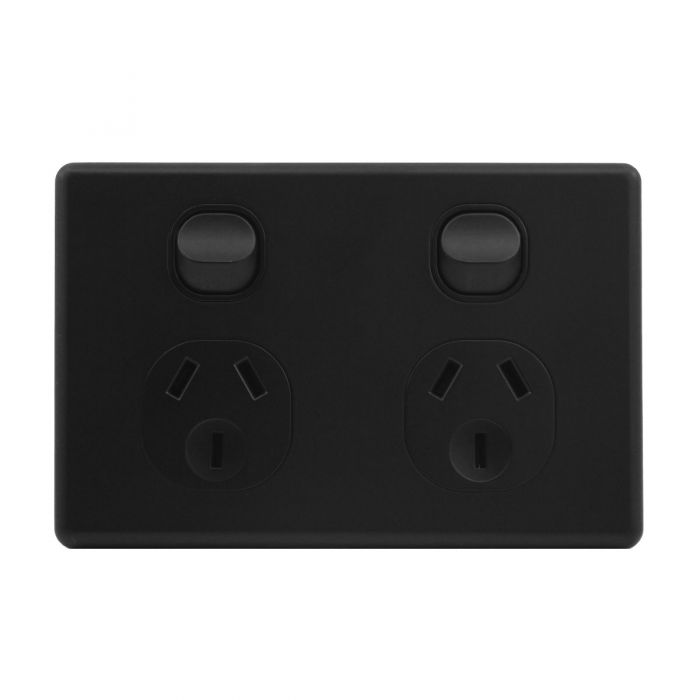 JinHang Slim 10A Double Wall Socket Matte Black - JHE-KS315-BK-NZ -  - Switches & Sockets - Electrical