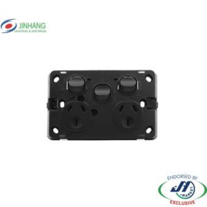 JinHang Slim 10A Double Wall Socket with Extra Switch Black - JHE-KS316-BK-NZ -  - Switches & Sockets - Electrical