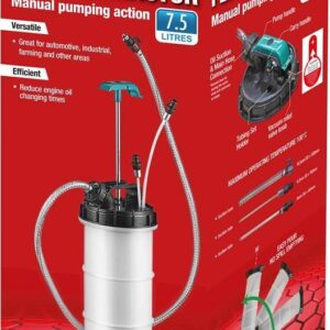 Manual Pumping Action 7.5 Litter Oil and Fluid Extractor - Extracts oil and low-viscosity fluids -  A dependable single-piece construction -  Shut-off valve prevents fluids from overflowing -  Suitable for the extraction of all types of engine -  Manual Pumping Action 7.5 Litter Oil and Fluid Extractor