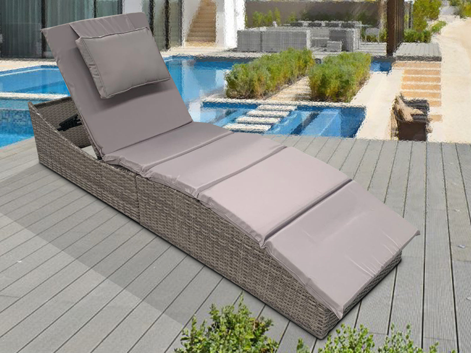 DS Miller Foldable Rattan Lounger Light Grey PR9587 Outdoor Furniture NZ DEPOT 9