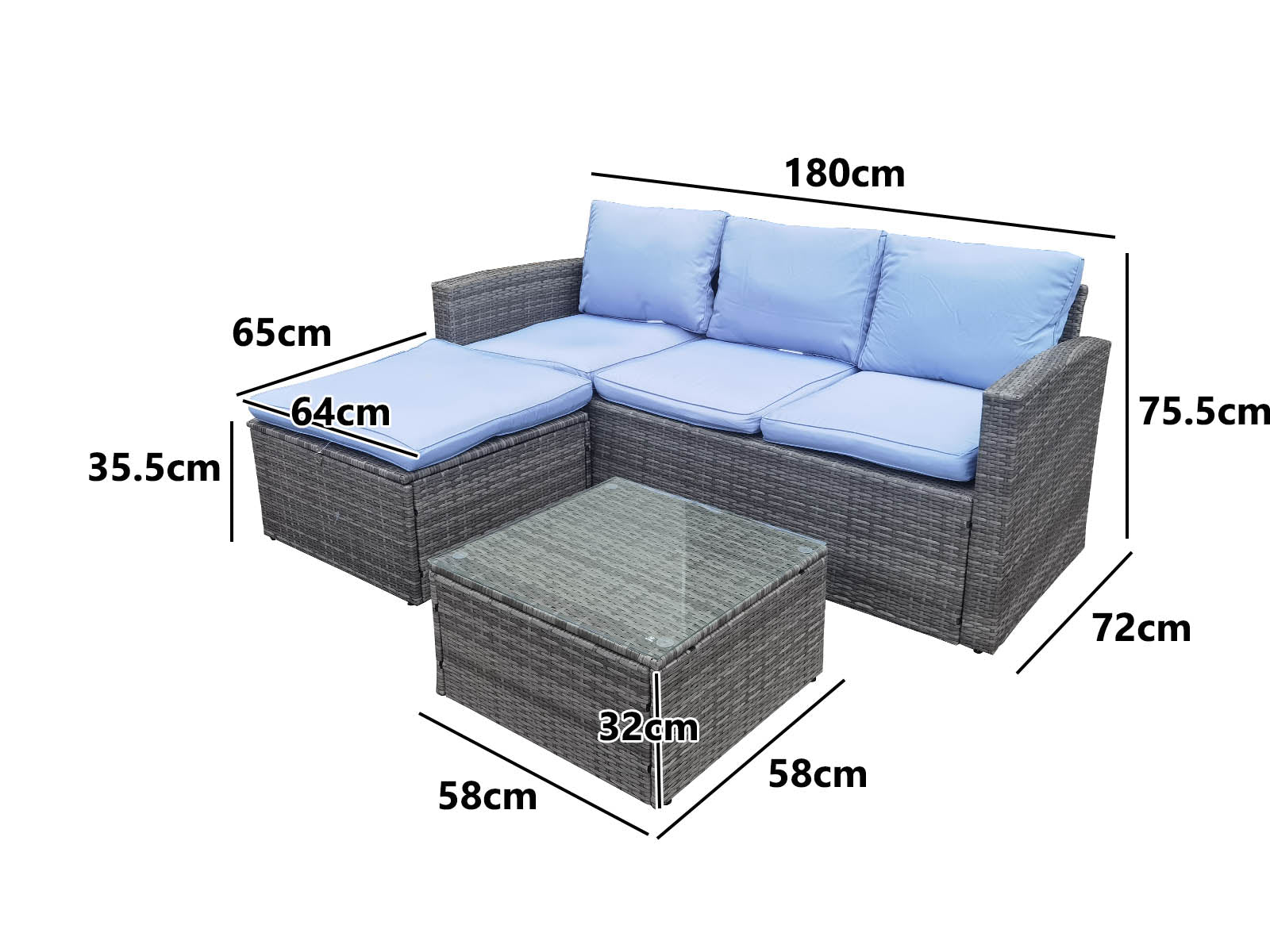 DS Rio 3PC Outdoor Sofa Set Blue PR10092 Outdoor Furniture NZ DEPOT 5