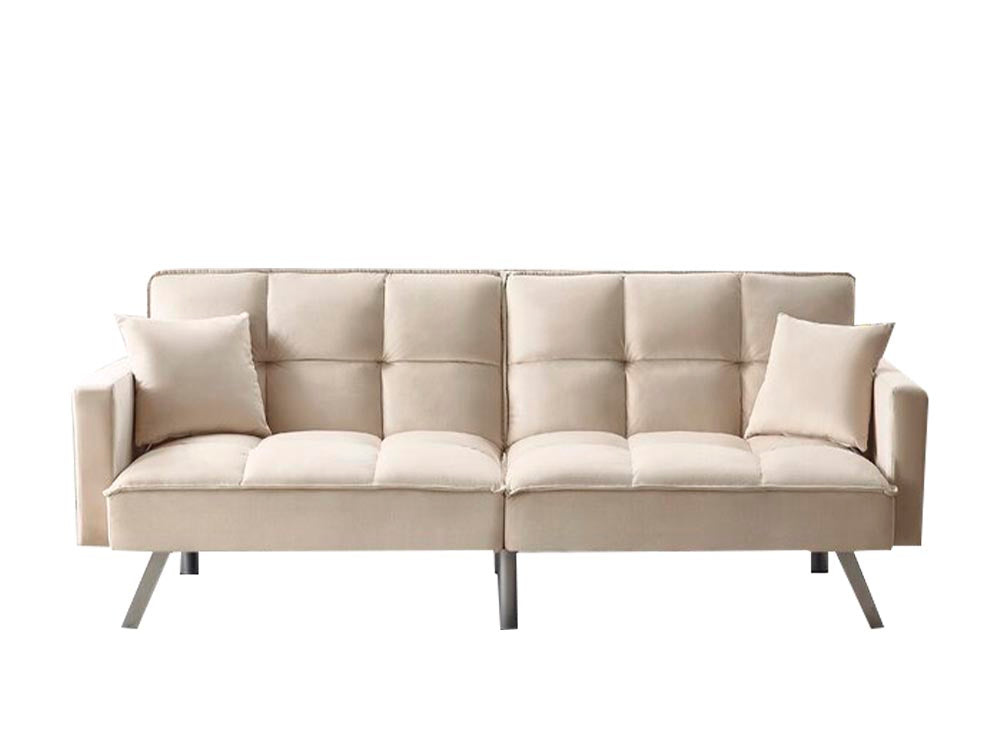 Futon Sofa Bed Beige Velvet