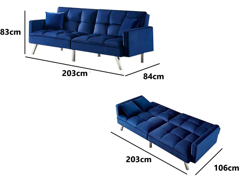 Futon Sofa Bed Blue Velvet Pr9430 Sofas Sectionals Sofa Beds Nz Depot 6 - Nz Depot