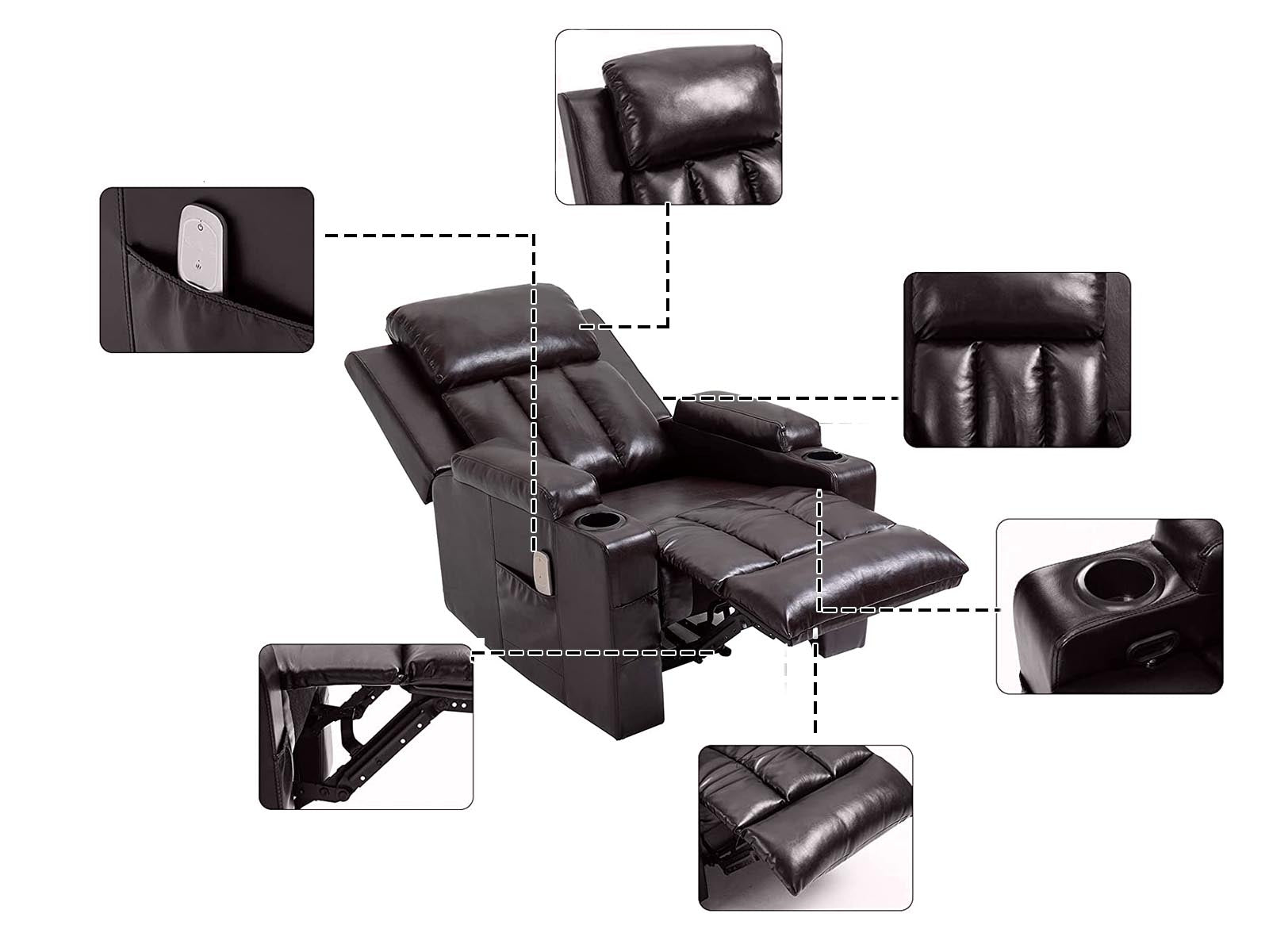 Miralin Massage Recliner Chair PU Brown PR8616 Office Chairs NZ DEPOT 5