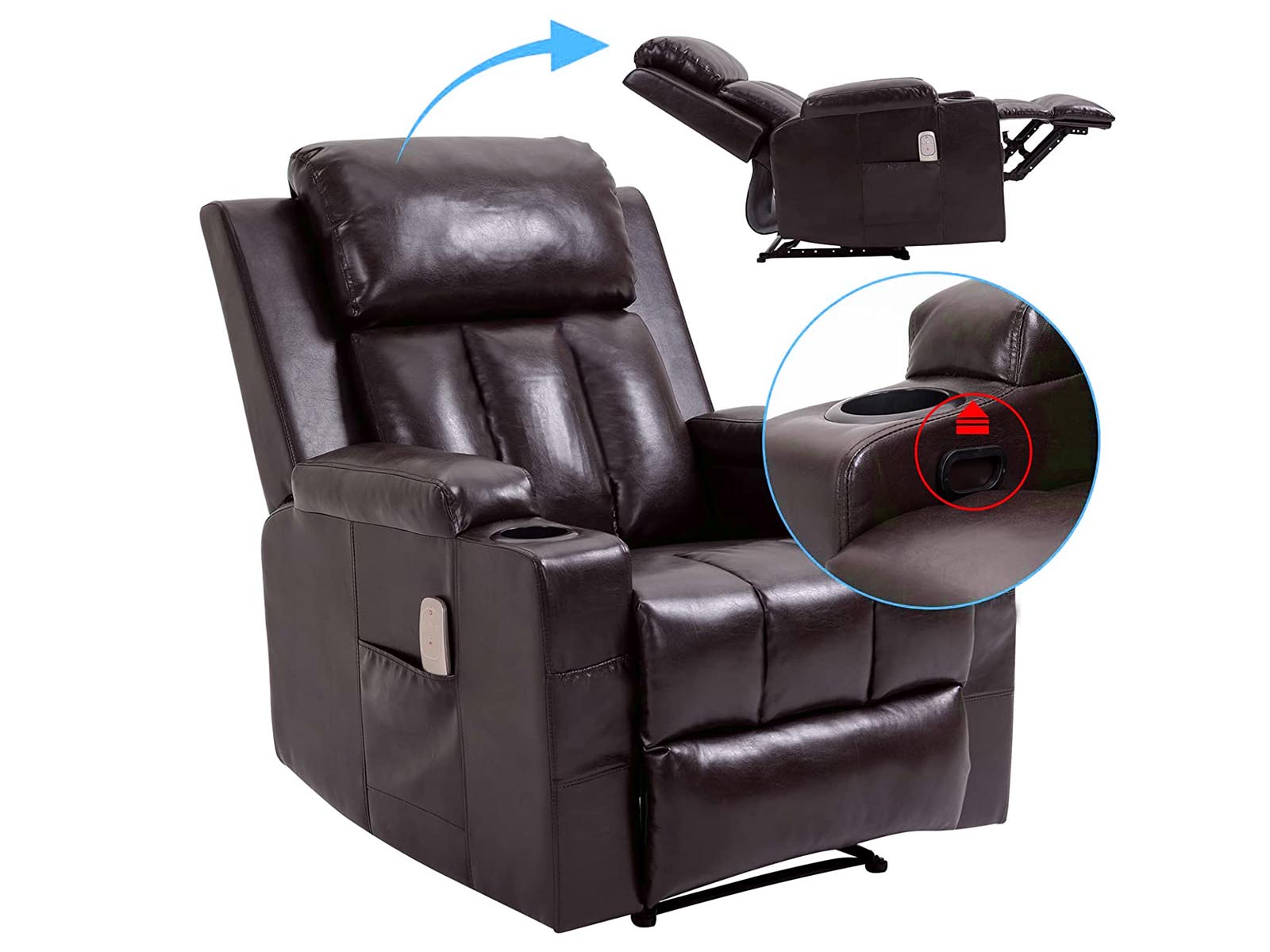 Miralin Massage Recliner Chair PU Brown PR8616 Office Chairs NZ DEPOT 6