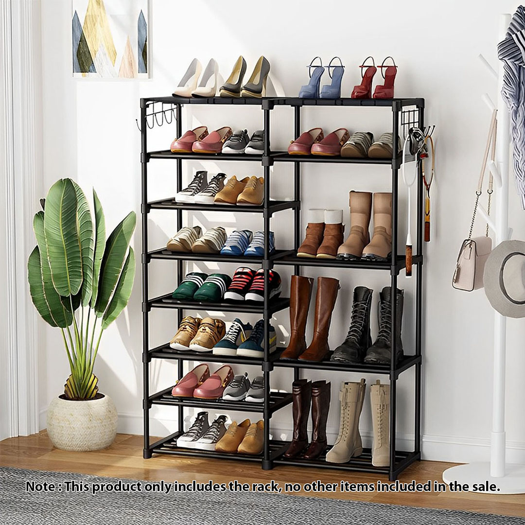 Soga 12-Shelf Tier Shoe Storage Shelf Space-Saving Caddy Rack Organiser With Side Hooks Black, Furniture, Storage &Amp; Shelving, Shoe Storage, , ,  - Nz Depot 2