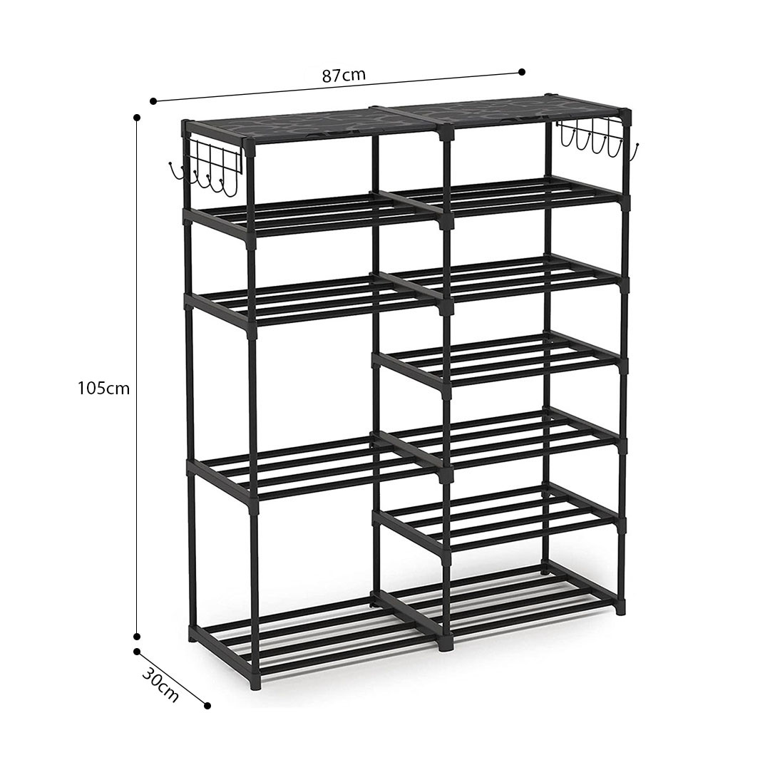 Soga 12-Shelf Tier Shoe Storage Shelf Space-Saving Caddy Rack Organiser With Side Hooks Black, Furniture, Storage &Amp; Shelving, Shoe Storage, , ,  - Nz Depot 7