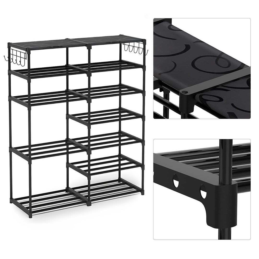 Soga 12-Shelf Tier Shoe Storage Shelf Space-Saving Caddy Rack Organiser With Side Hooks Black, Furniture, Storage &Amp; Shelving, Shoe Storage, , ,  - Nz Depot 9