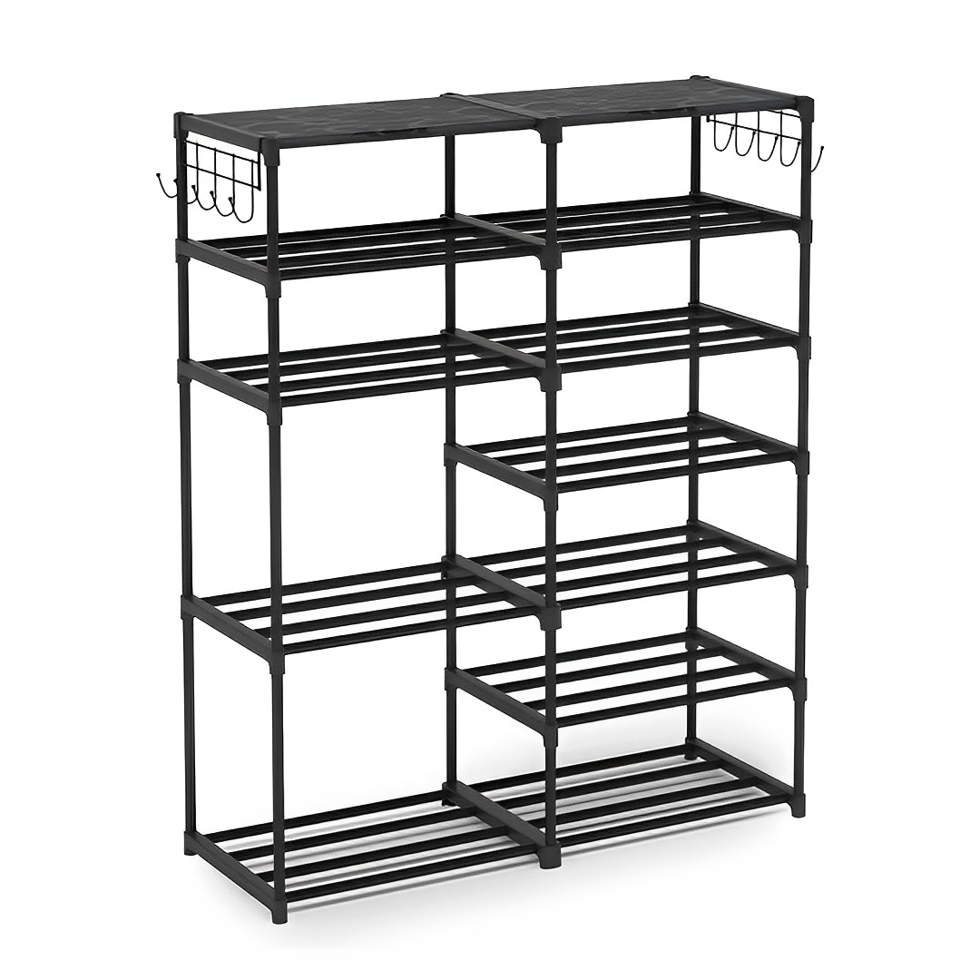 Soga 12-Shelf Tier Shoe Storage Shelf Space-Saving Caddy Rack Organiser With Side Hooks Black, Furniture, Storage &Amp; Shelving, Shoe Storage, , ,  - Nz Depot 1