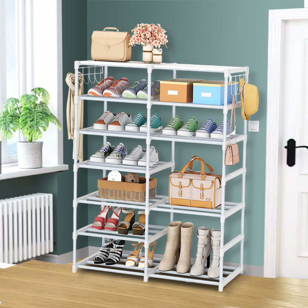 Soga 12-Shelf Tier Shoe Storage Shelf Space-Saving Caddy Rack Organiser With Side Hooks White, Furniture, Storage &Amp; Shelving, Shoe Storage, , ,  - Nz Depot 4