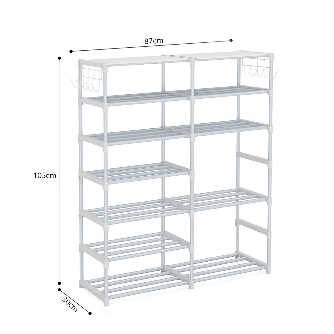 Soga 12-Shelf Tier Shoe Storage Shelf Space-Saving Caddy Rack Organiser With Side Hooks White, Furniture, Storage &Amp; Shelving, Shoe Storage, , ,  - Nz Depot 6