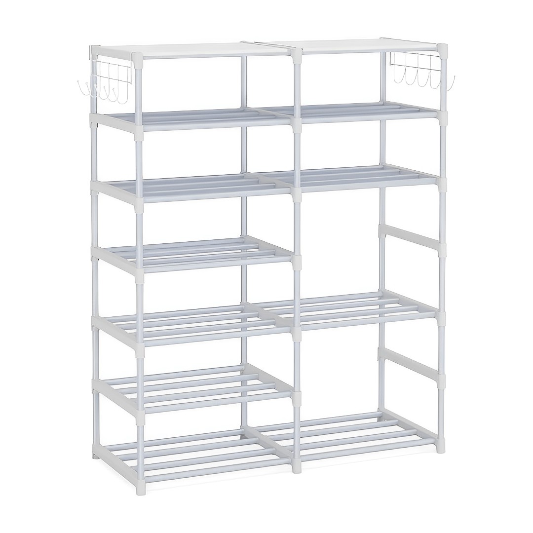 Soga 12-Shelf Tier Shoe Storage Shelf Space-Saving Caddy Rack Organiser With Side Hooks White, Furniture, Storage &Amp; Shelving, Shoe Storage, , ,  - Nz Depot 1