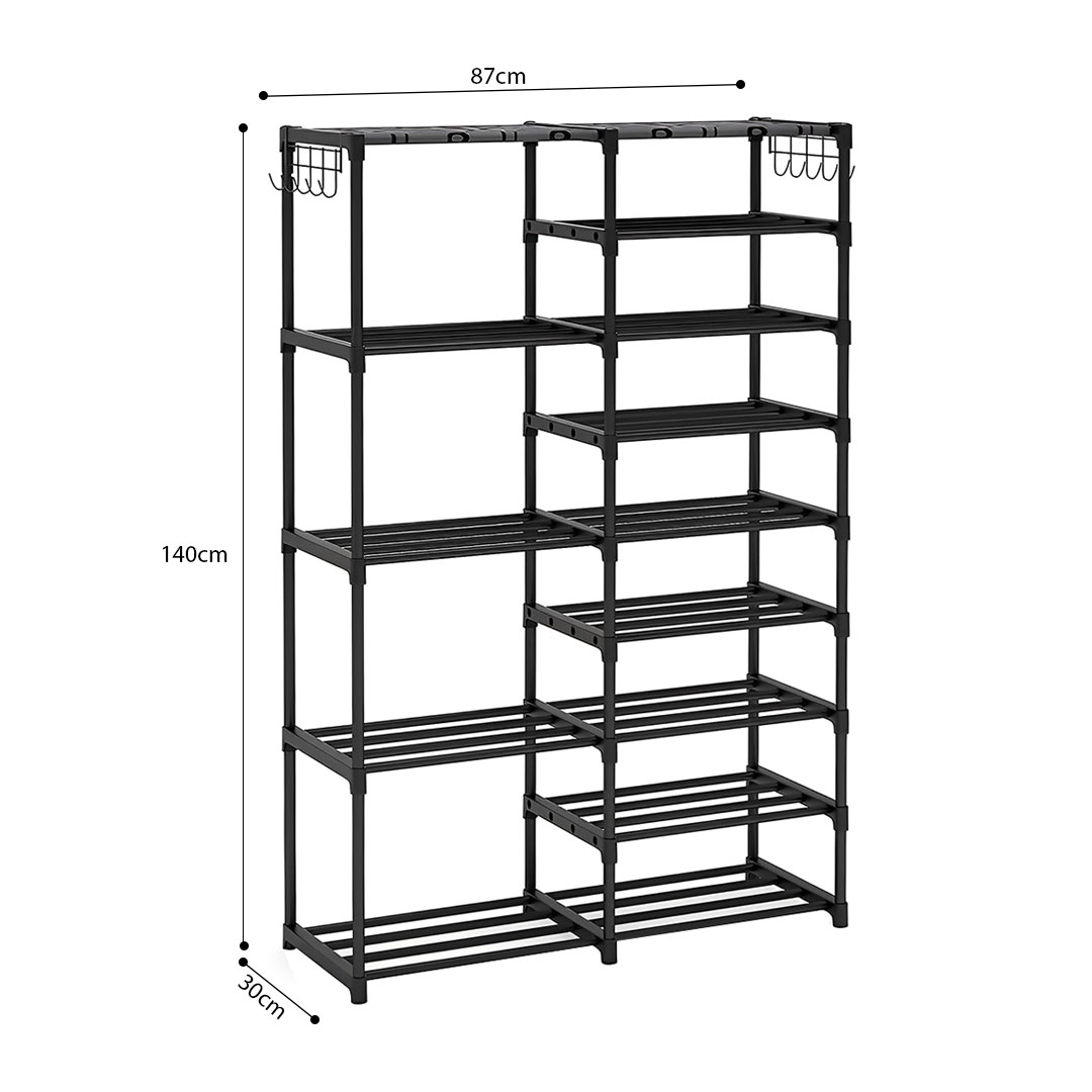 SOGA 16-Shelf Tier Shoe Storage Shelf Space-Saving Caddy Rack Organiser with Side Hooks Black, Furniture, Storage & Shelving, Shoe Storage, , ,  - NZ DEPOT 6