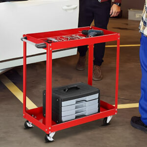 SOGA 2 Tier Tool Storage Cart Portable Service Utility Heavy Duty Mobile Trolley Red, Garden, Tools & Hardware, Garage Storage & Organisation, Tool Organisers, , ,  - NZ DEPOT 2