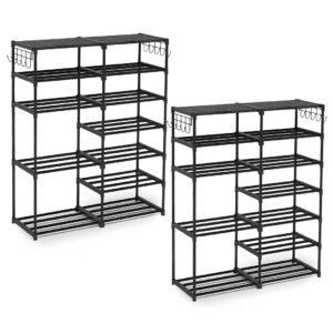 SOGA 2X 12-Shelf Tier Shoe Storage Shelf Space-Saving Caddy Rack Organiser with Side Hooks Black, Furniture, Storage & Shelving, Shoe Storage, , ,  - NZ DEPOT 1