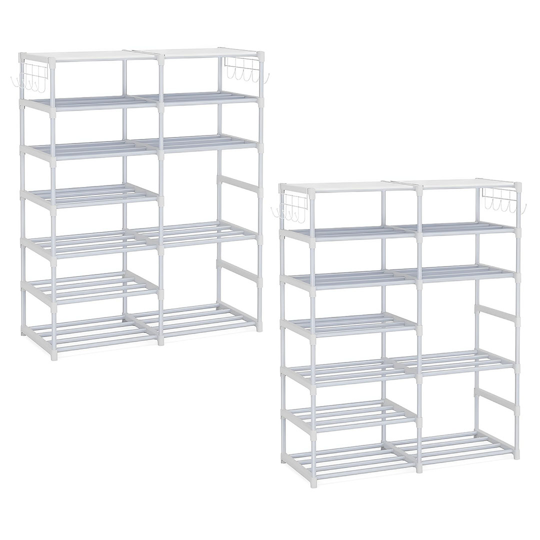 Soga 2X 12-Shelf Tier Shoe Storage Shelf Space-Saving Caddy Rack Organiser With Side Hooks White, Furniture, Storage &Amp; Shelving, Shoe Storage, , ,  - Nz Depot 1