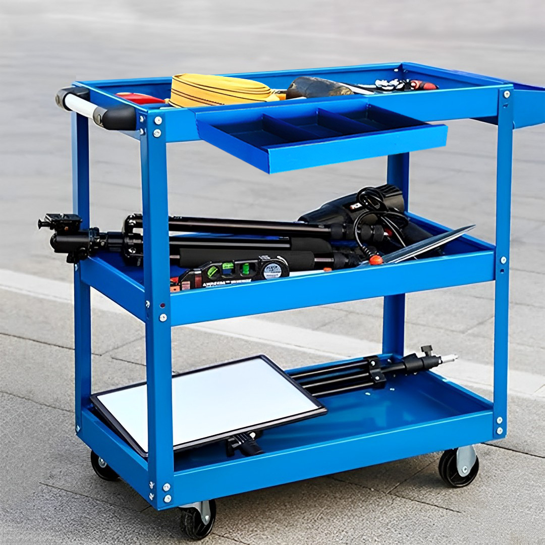 SOGA 2X 3 Tier Tool Storage Cart Portable Service Utility Heavy Duty Mobile Trolley Blue, Garden, Tools & Hardware, Garage Storage & Organisation, Tool Organisers, , ,  - NZ DEPOT 3