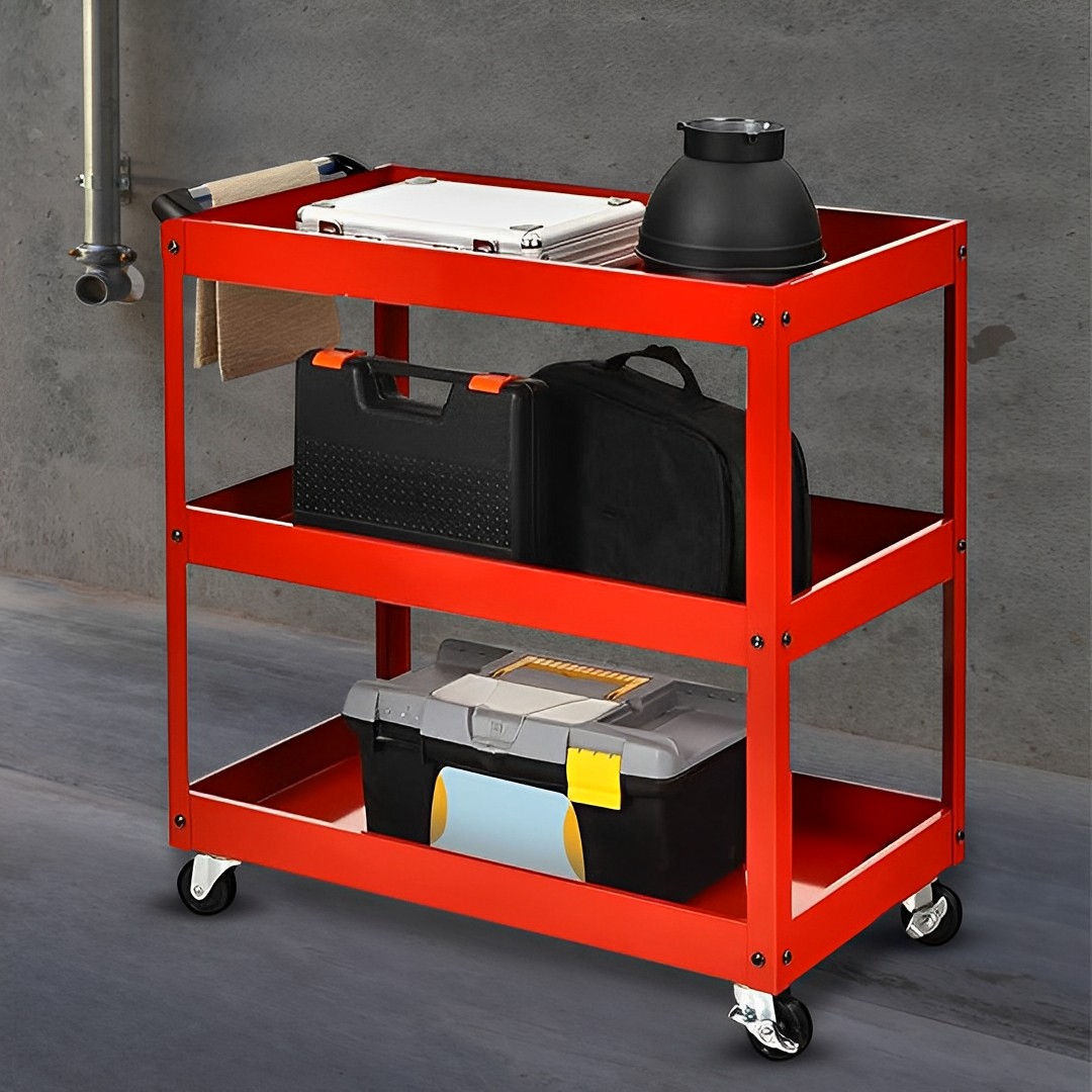 SOGA 2X 3 Tier Tool Storage Cart Portable Service Utility Heavy Duty Mobile Trolley Red, Garden, Tools & Hardware, Garage Storage & Organisation, Tool Organisers, , ,  - NZ DEPOT 5