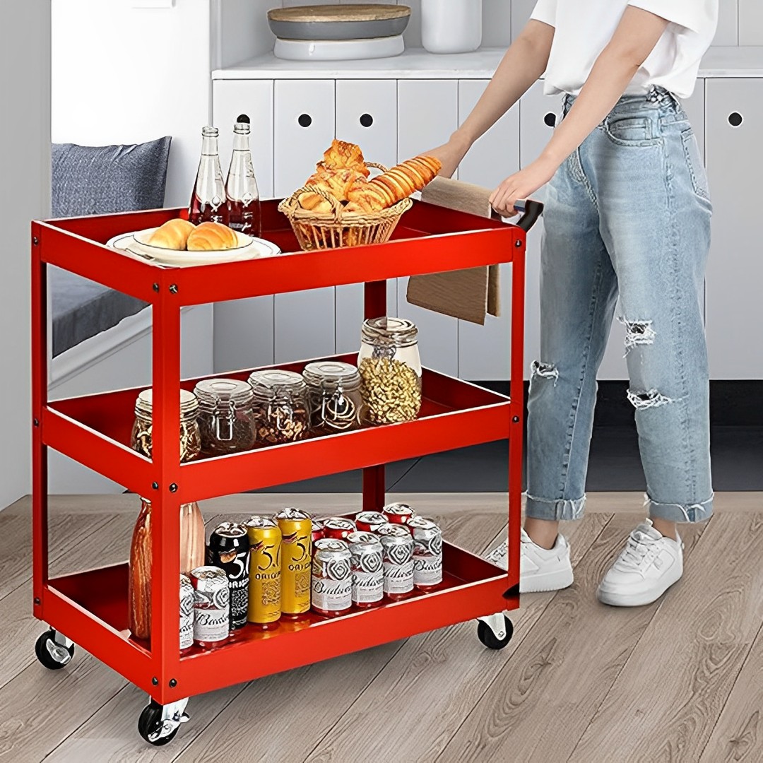 SOGA 2X 3 Tier Tool Storage Cart Portable Service Utility Heavy Duty Mobile Trolley Red, Garden, Tools & Hardware, Garage Storage & Organisation, Tool Organisers, , ,  - NZ DEPOT 6