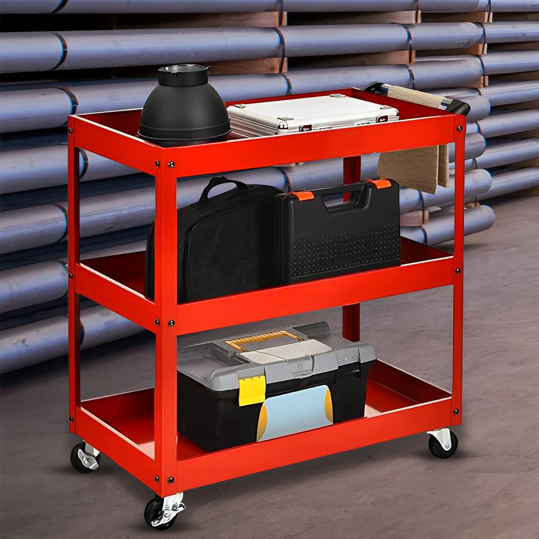 SOGA 2X 3 Tier Tool Storage Cart Portable Service Utility Heavy Duty Mobile Trolley Red, Garden, Tools & Hardware, Garage Storage & Organisation, Tool Organisers, , ,  - NZ DEPOT 7