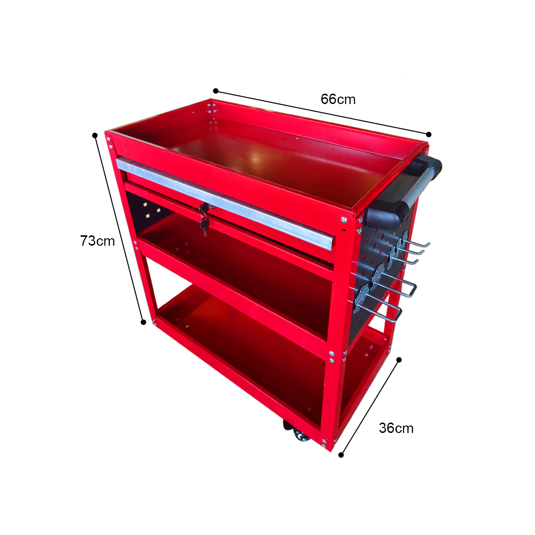 SOGA 2X 3 Tier Tool Storage Cart Portable Service Utility Heavy Duty Mobile Trolley with Drawer and Hooks Red, Garden, Tools & Hardware, Garage Storage & Organisation, Tool Organisers, , ,  - NZ DEPOT 4