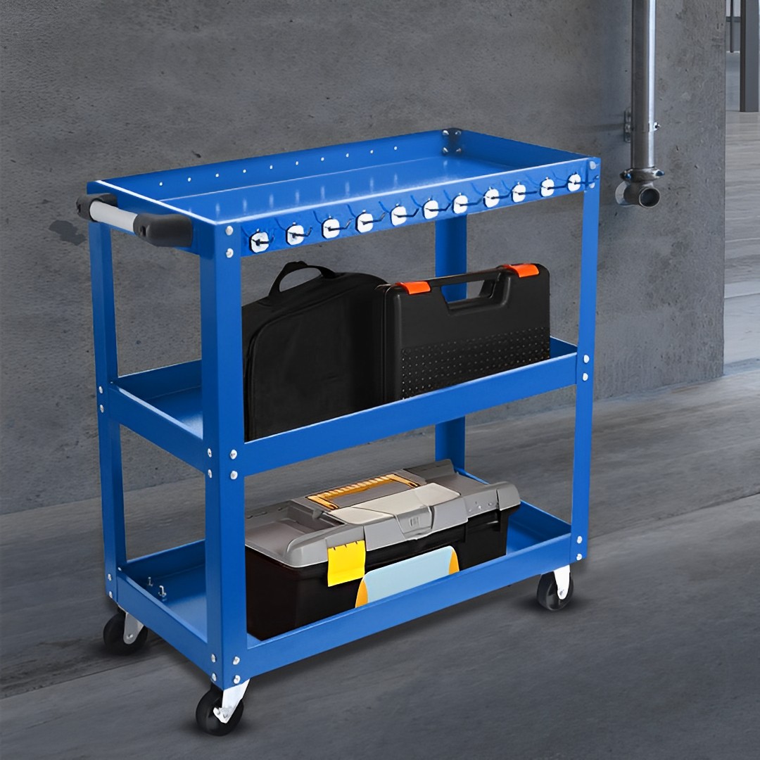 Soga 2X 3 Tier Tool Storage Cart Portable Service Utility Heavy Duty Mobile Trolley With Hooks Blue, Garden, Tools &Amp; Hardware, Garage Storage &Amp; Organisation, Tool Organisers, , ,  - Nz Depot 2