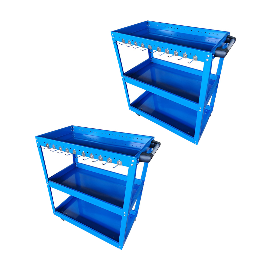 Soga 2X 3 Tier Tool Storage Cart Portable Service Utility Heavy Duty Mobile Trolley With Hooks Blue, Garden, Tools &Amp; Hardware, Garage Storage &Amp; Organisation, Tool Organisers, , ,  - Nz Depot 1