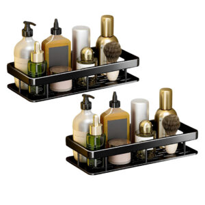 SOGA 2X Black Wall-Mounted Rectangular Bathroom Storage Organiser Space Saving Adhesive Shelf Rack, Home, Bathroom, Bathroom Accessories, Bathroom Storage, ,  - NZ DEPOT 1