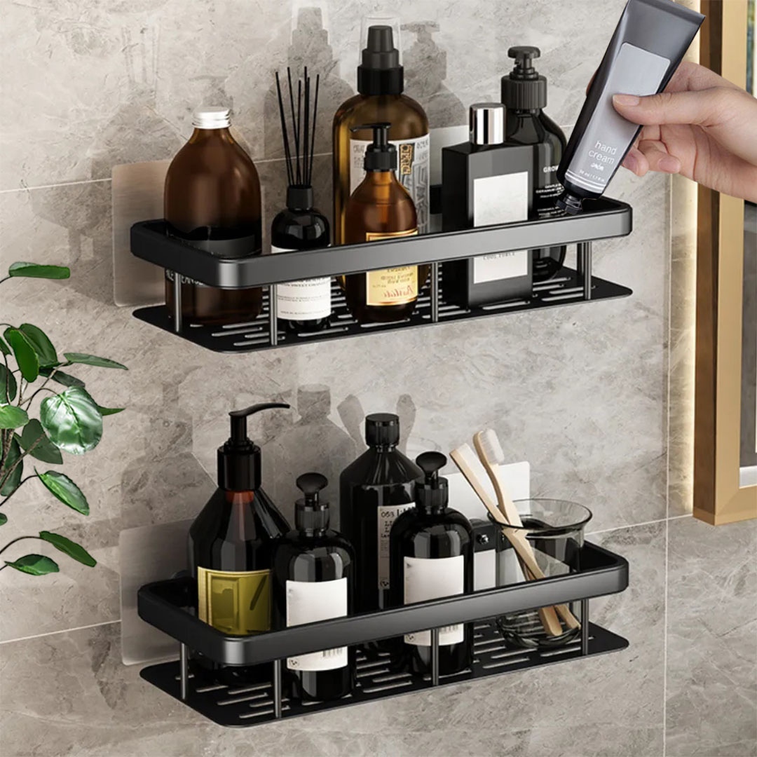 Soga 2X Black Wall-Mounted Rectangular Bathroom Storage Organiser Space Saving Adhesive Shelf Rack, Home, Bathroom, Bathroom Accessories, Bathroom Storage, ,  - Nz Depot 7