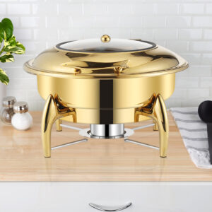 SOGA 2X Gold Plated Stainless Steel Round Chafing Dish Tray Buffet Cater Food Warmer Chafer with Top Lid, Furniture, Kitchen & Dining Room Furniture, Buffets, Sideboards & Kitchen Islands, , ,  - NZ DEPOT 2