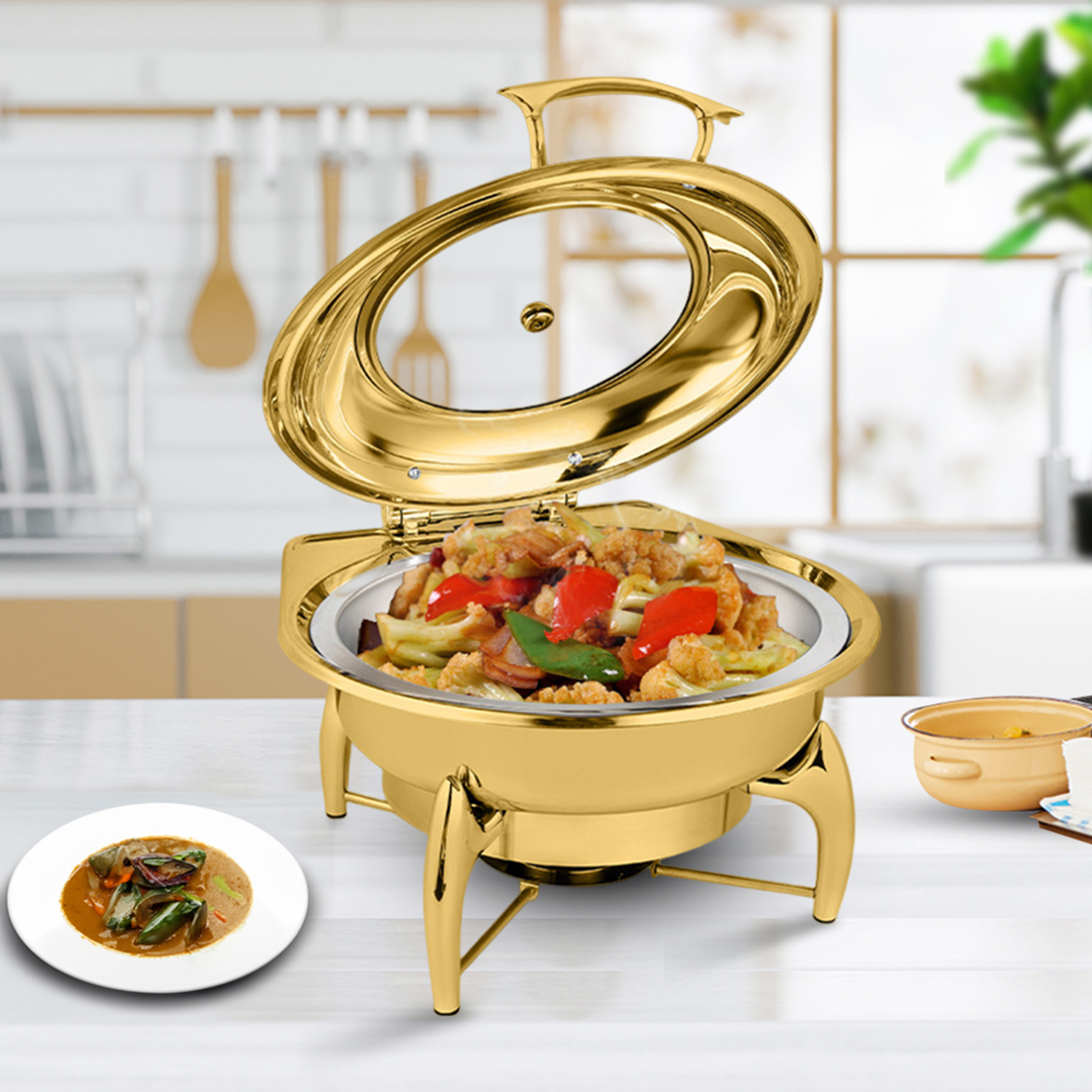 Soga 2X Gold Plated Stainless Steel Round Chafing Dish Tray Buffet Cater Food Warmer Chafer With Top Lid, Furniture, Kitchen &Amp; Dining Room Furniture, Buffets, Sideboards &Amp; Kitchen Islands, , ,  - Nz Depot 4