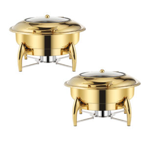 SOGA 2X Gold Plated Stainless Steel Round Chafing Dish Tray Buffet Cater Food Warmer Chafer with Top Lid, Furniture, Kitchen & Dining Room Furniture, Buffets, Sideboards & Kitchen Islands, , ,  - NZ DEPOT 1