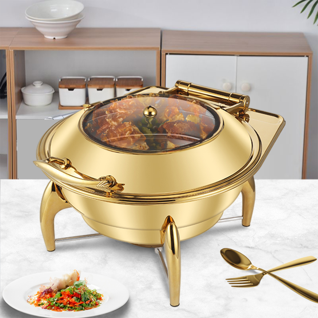 Soga 2X Gold Plated Stainless Steel Round Chafing Dish Tray Buffet Cater Food Warmer Chafer With Top Lid, Furniture, Kitchen &Amp; Dining Room Furniture, Buffets, Sideboards &Amp; Kitchen Islands, , ,  - Nz Depot 5