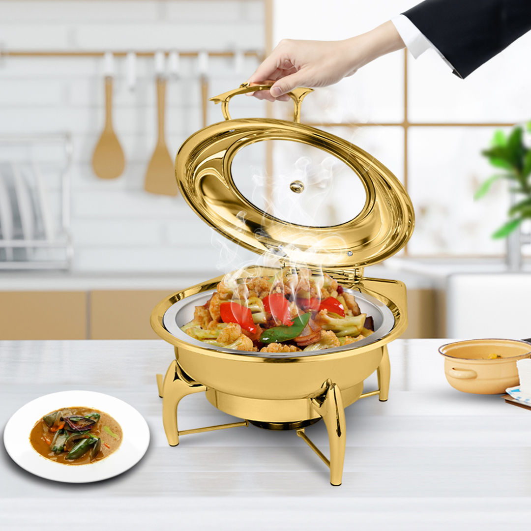 Soga 2X Gold Plated Stainless Steel Round Chafing Dish Tray Buffet Cater Food Warmer Chafer With Top Lid, Furniture, Kitchen &Amp; Dining Room Furniture, Buffets, Sideboards &Amp; Kitchen Islands, , ,  - Nz Depot 7