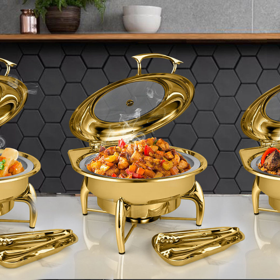 Soga 2X Gold Plated Stainless Steel Round Chafing Dish Tray Buffet Cater Food Warmer Chafer With Top Lid, Furniture, Kitchen &Amp; Dining Room Furniture, Buffets, Sideboards &Amp; Kitchen Islands, , ,  - Nz Depot 8