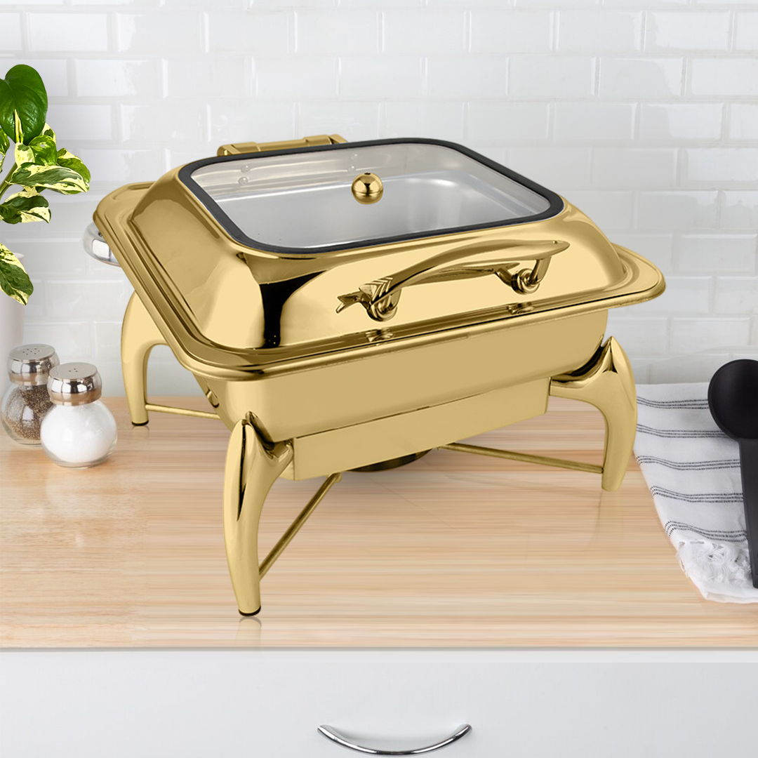 Soga 2X Gold Plated Stainless Steel Square Chafing Dish Tray Buffet Cater Food Warmer Chafer With Top Lid, Furniture, Kitchen &Amp; Dining Room Furniture, Buffets, Sideboards &Amp; Kitchen Islands, , ,  - Nz Depot 2