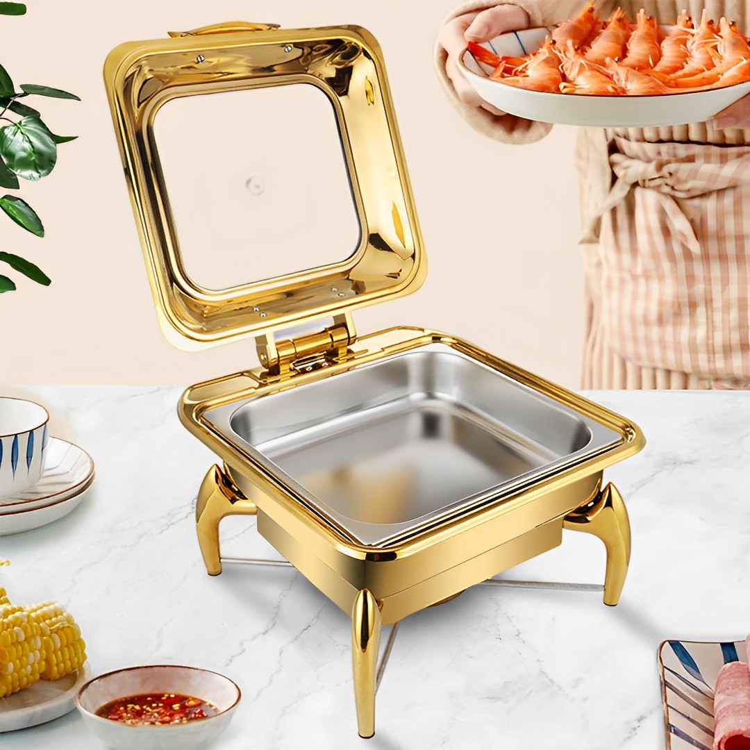 Soga 2X Gold Plated Stainless Steel Square Chafing Dish Tray Buffet Cater Food Warmer Chafer With Top Lid, Furniture, Kitchen &Amp; Dining Room Furniture, Buffets, Sideboards &Amp; Kitchen Islands, , ,  - Nz Depot 3